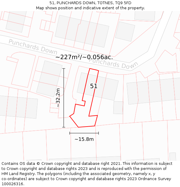 51, PUNCHARDS DOWN, TOTNES, TQ9 5FD: Plot and title map