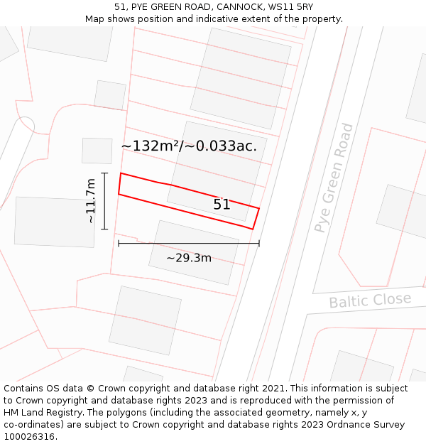 51, PYE GREEN ROAD, CANNOCK, WS11 5RY: Plot and title map