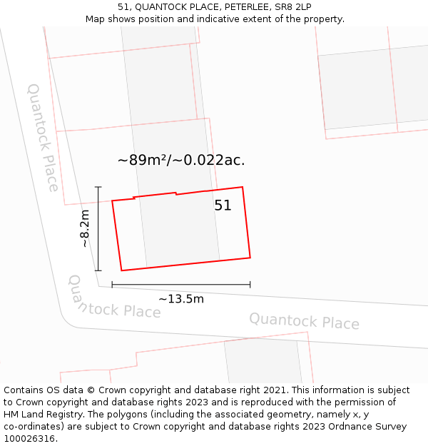 51, QUANTOCK PLACE, PETERLEE, SR8 2LP: Plot and title map