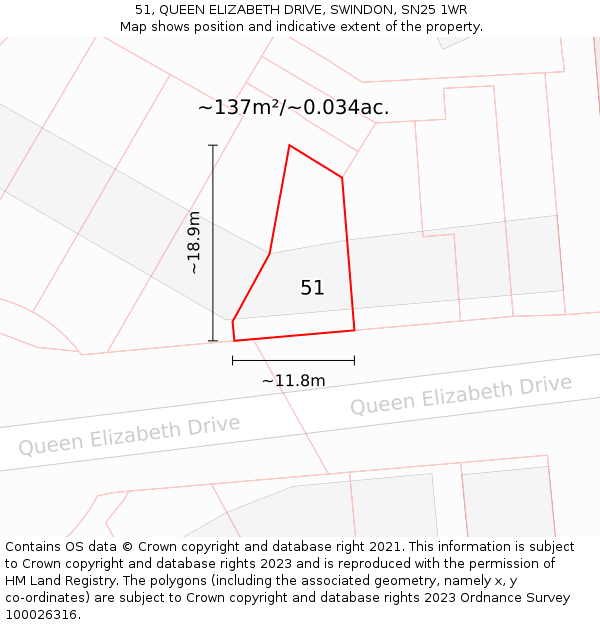 51, QUEEN ELIZABETH DRIVE, SWINDON, SN25 1WR: Plot and title map