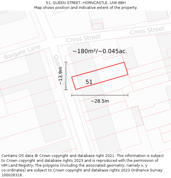 51, QUEEN STREET, HORNCASTLE, LN9 6BH: Plot and title map