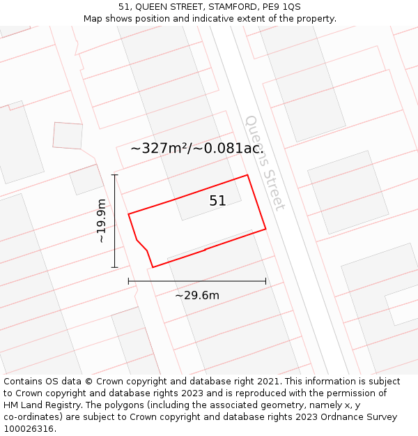 51, QUEEN STREET, STAMFORD, PE9 1QS: Plot and title map