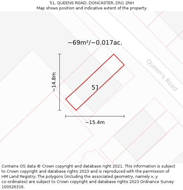 51, QUEENS ROAD, DONCASTER, DN1 2NH: Plot and title map