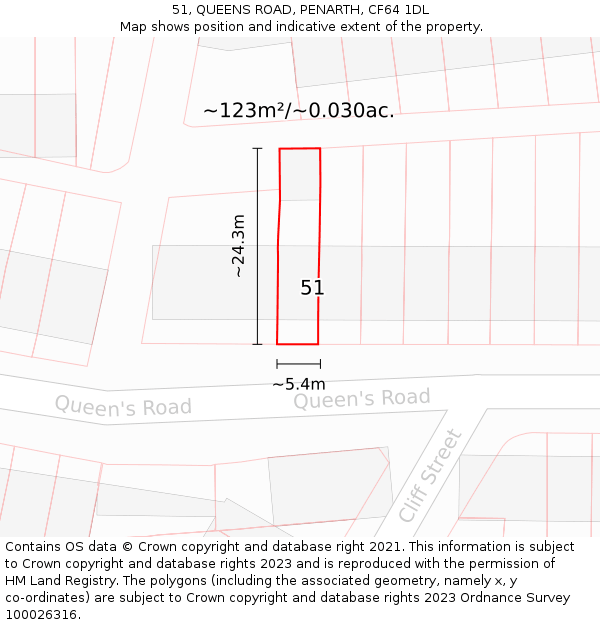 51, QUEENS ROAD, PENARTH, CF64 1DL: Plot and title map