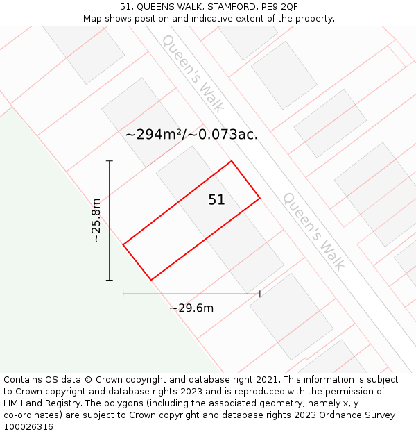 51, QUEENS WALK, STAMFORD, PE9 2QF: Plot and title map