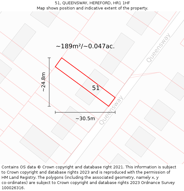 51, QUEENSWAY, HEREFORD, HR1 1HF: Plot and title map