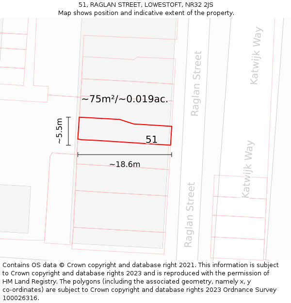 51, RAGLAN STREET, LOWESTOFT, NR32 2JS: Plot and title map