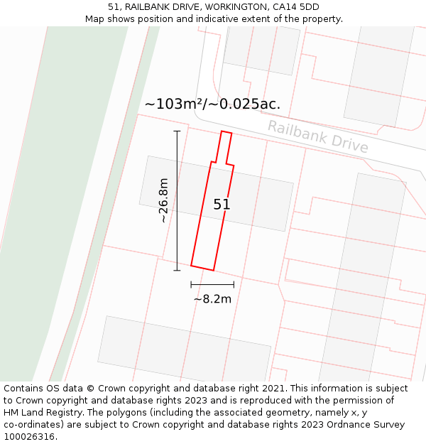 51, RAILBANK DRIVE, WORKINGTON, CA14 5DD: Plot and title map