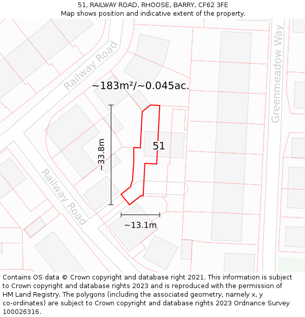 51, RAILWAY ROAD, RHOOSE, BARRY, CF62 3FE: Plot and title map