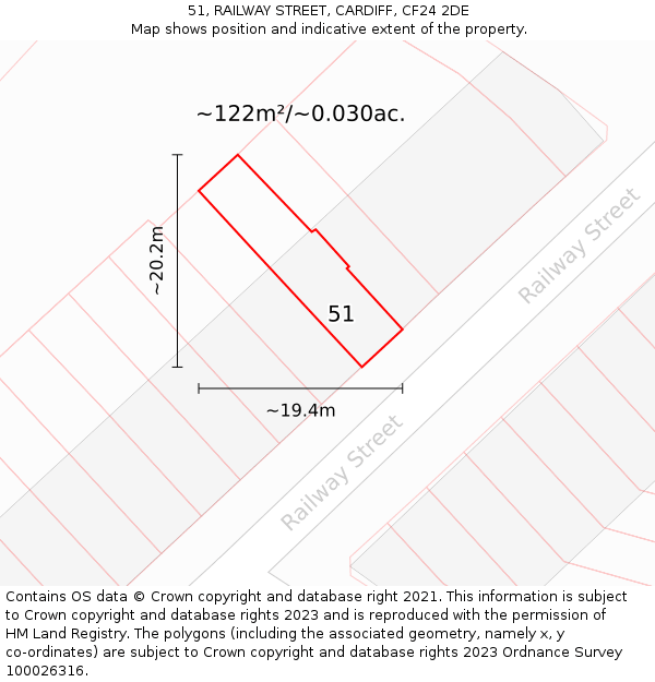 51, RAILWAY STREET, CARDIFF, CF24 2DE: Plot and title map