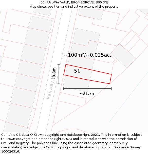 51, RAILWAY WALK, BROMSGROVE, B60 3GJ: Plot and title map
