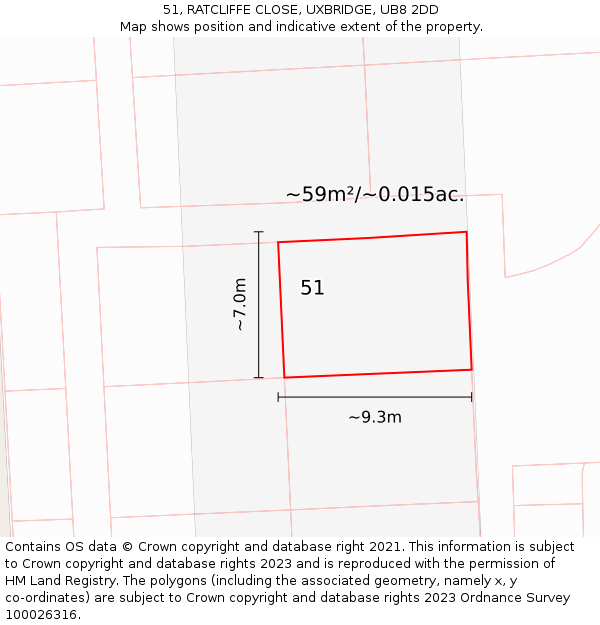 51, RATCLIFFE CLOSE, UXBRIDGE, UB8 2DD: Plot and title map