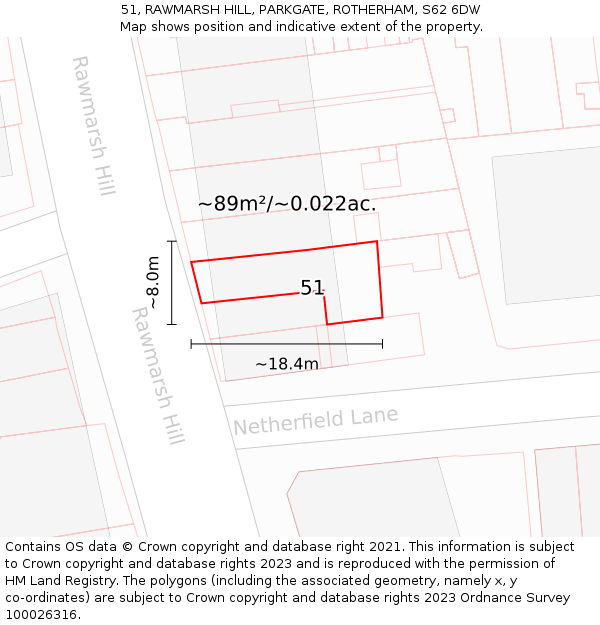 51, RAWMARSH HILL, PARKGATE, ROTHERHAM, S62 6DW: Plot and title map