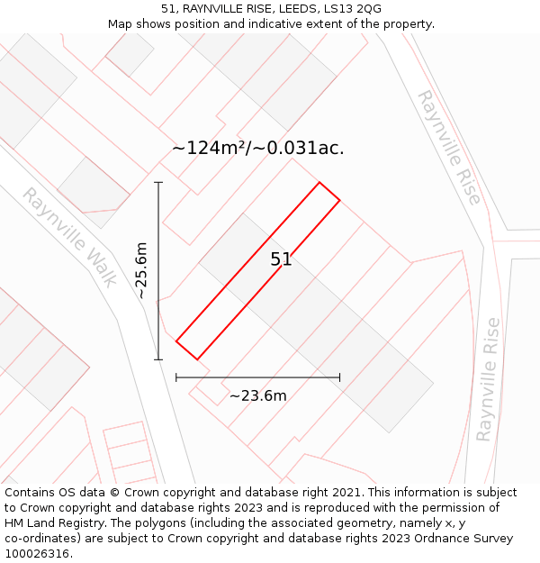 51, RAYNVILLE RISE, LEEDS, LS13 2QG: Plot and title map