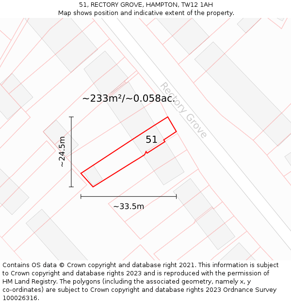 51, RECTORY GROVE, HAMPTON, TW12 1AH: Plot and title map