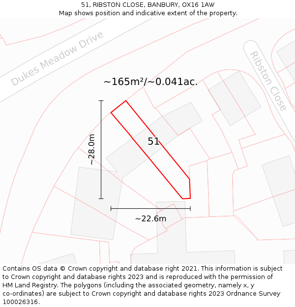 51, RIBSTON CLOSE, BANBURY, OX16 1AW: Plot and title map