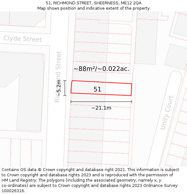 51, RICHMOND STREET, SHEERNESS, ME12 2QA: Plot and title map