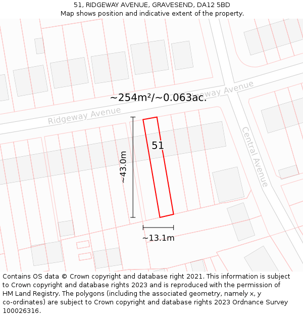 51, RIDGEWAY AVENUE, GRAVESEND, DA12 5BD: Plot and title map