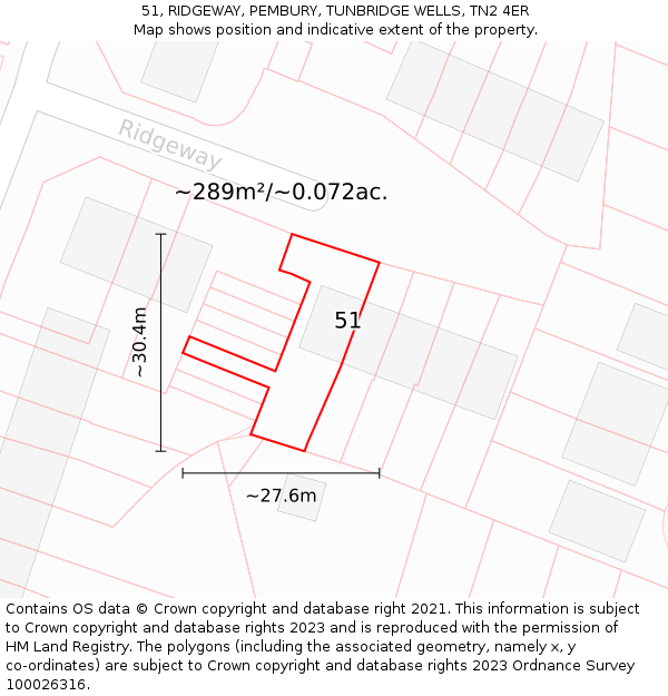51, RIDGEWAY, PEMBURY, TUNBRIDGE WELLS, TN2 4ER: Plot and title map