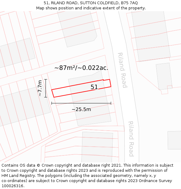 51, RILAND ROAD, SUTTON COLDFIELD, B75 7AQ: Plot and title map