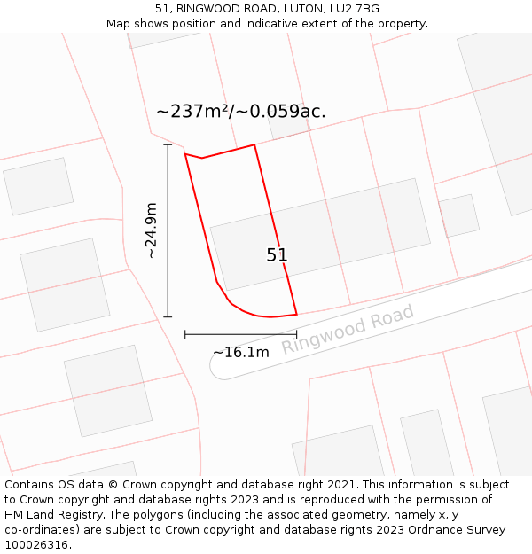 51, RINGWOOD ROAD, LUTON, LU2 7BG: Plot and title map