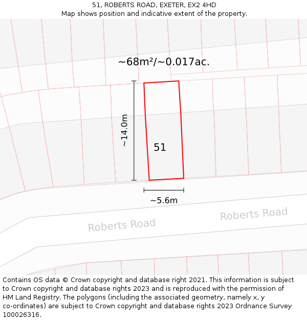 51, ROBERTS ROAD, EXETER, EX2 4HD: Plot and title map