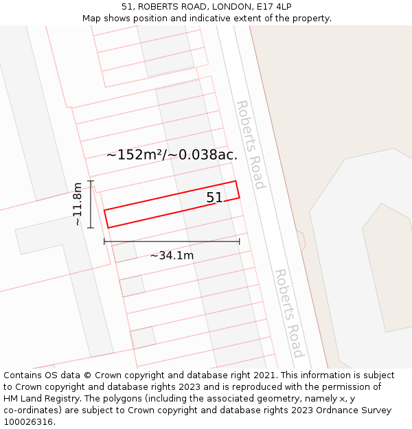 51, ROBERTS ROAD, LONDON, E17 4LP: Plot and title map
