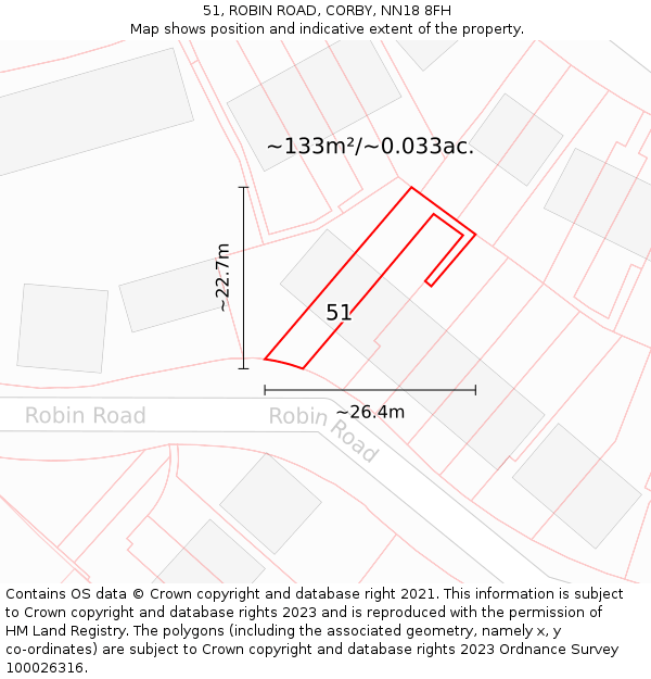 51, ROBIN ROAD, CORBY, NN18 8FH: Plot and title map