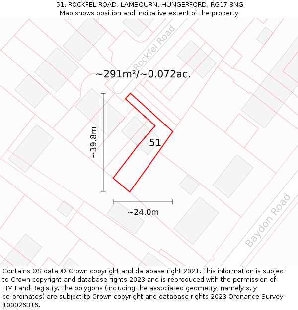 51, ROCKFEL ROAD, LAMBOURN, HUNGERFORD, RG17 8NG: Plot and title map