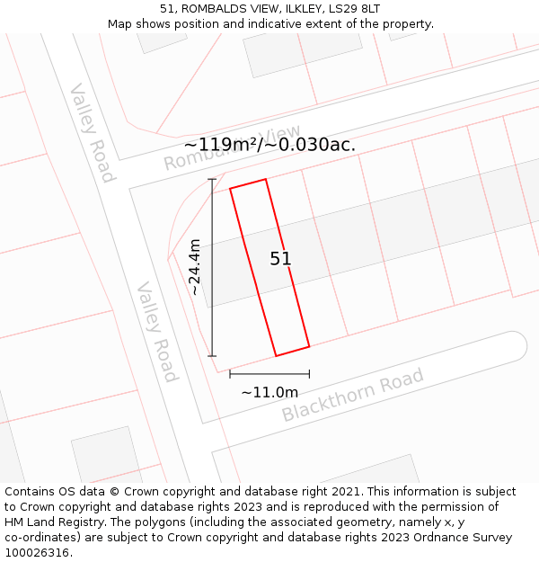 51, ROMBALDS VIEW, ILKLEY, LS29 8LT: Plot and title map
