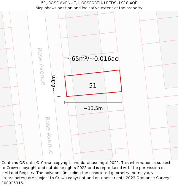 51, ROSE AVENUE, HORSFORTH, LEEDS, LS18 4QE: Plot and title map