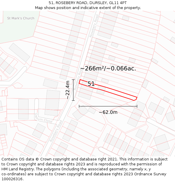 51, ROSEBERY ROAD, DURSLEY, GL11 4PT: Plot and title map