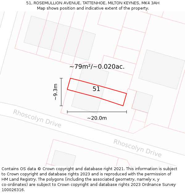 51, ROSEMULLION AVENUE, TATTENHOE, MILTON KEYNES, MK4 3AH: Plot and title map