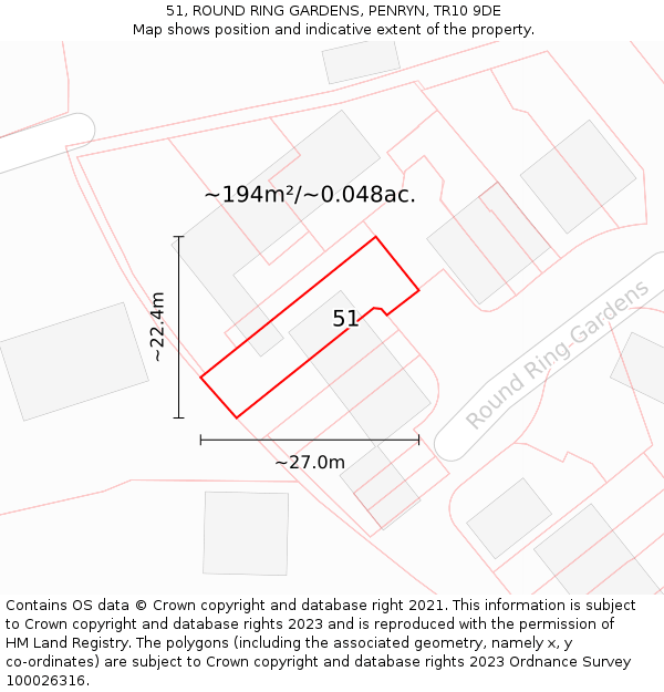 51, ROUND RING GARDENS, PENRYN, TR10 9DE: Plot and title map