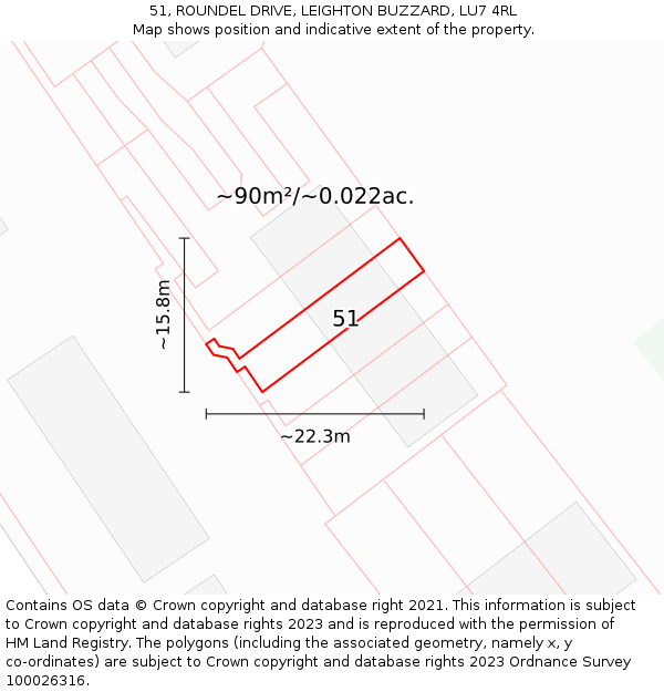 51, ROUNDEL DRIVE, LEIGHTON BUZZARD, LU7 4RL: Plot and title map