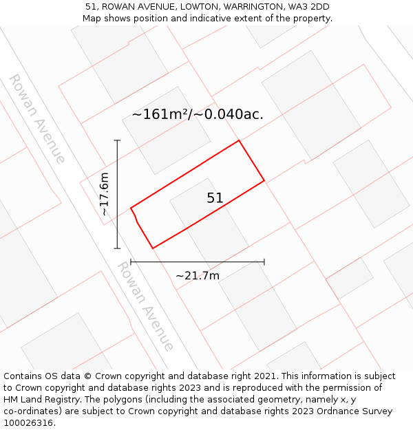 51, ROWAN AVENUE, LOWTON, WARRINGTON, WA3 2DD: Plot and title map