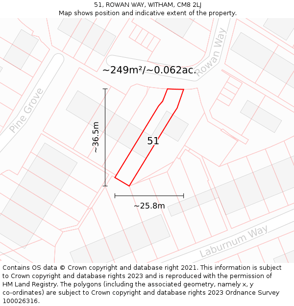51, ROWAN WAY, WITHAM, CM8 2LJ: Plot and title map