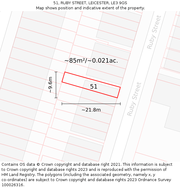 51, RUBY STREET, LEICESTER, LE3 9GS: Plot and title map