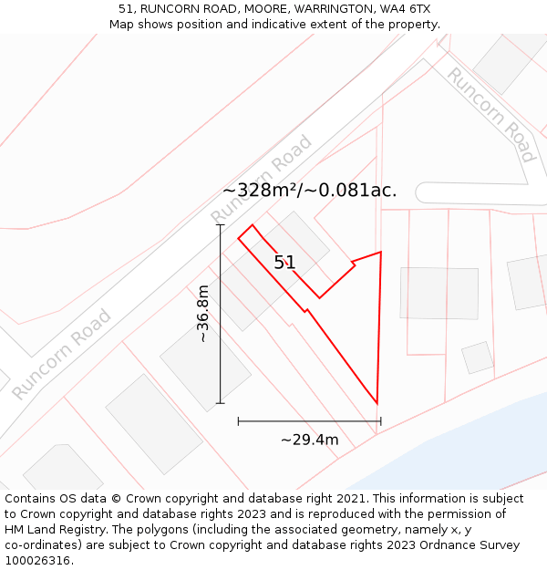 51, RUNCORN ROAD, MOORE, WARRINGTON, WA4 6TX: Plot and title map