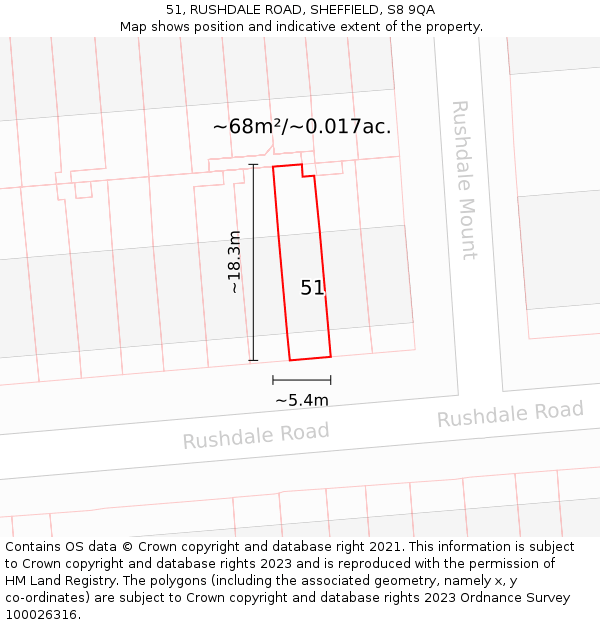 51, RUSHDALE ROAD, SHEFFIELD, S8 9QA: Plot and title map