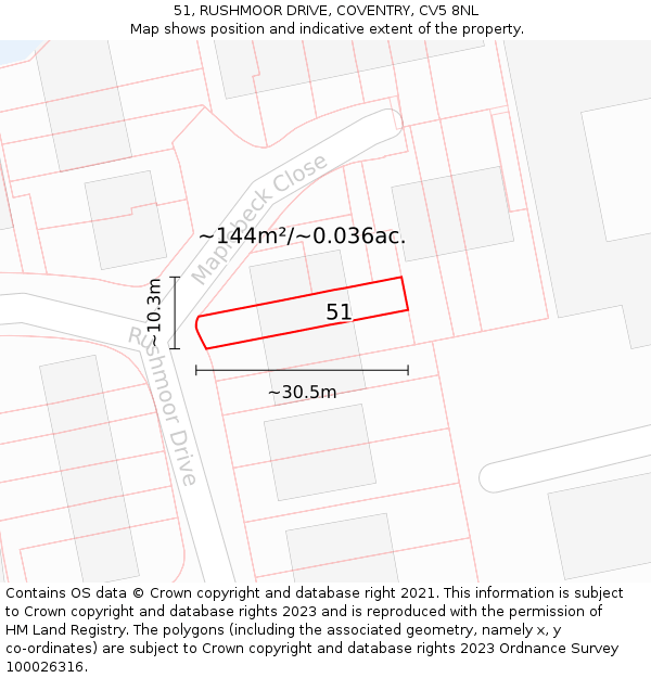 51, RUSHMOOR DRIVE, COVENTRY, CV5 8NL: Plot and title map