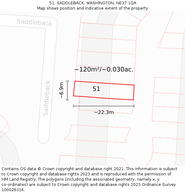 51, SADDLEBACK, WASHINGTON, NE37 1QA: Plot and title map