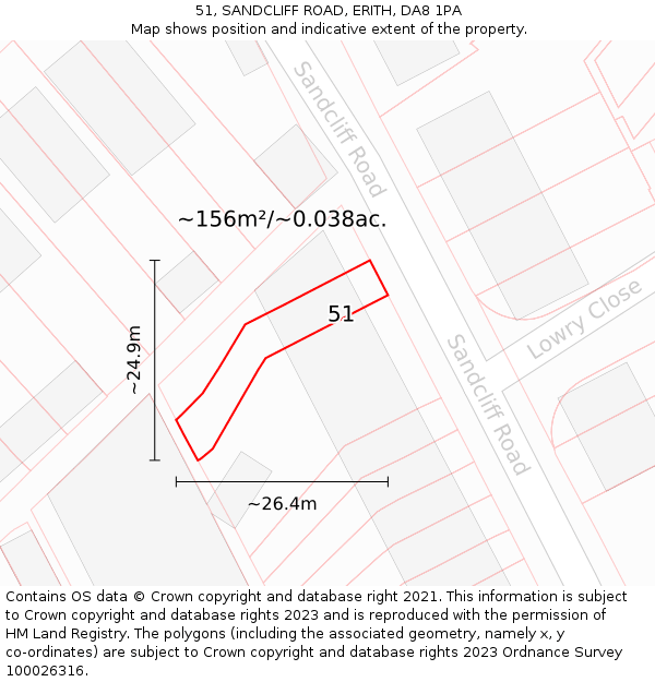 51, SANDCLIFF ROAD, ERITH, DA8 1PA: Plot and title map