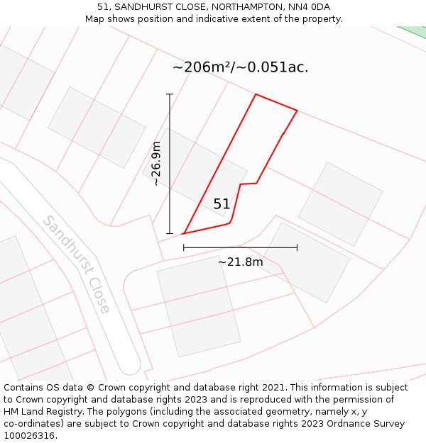 51, SANDHURST CLOSE, NORTHAMPTON, NN4 0DA: Plot and title map
