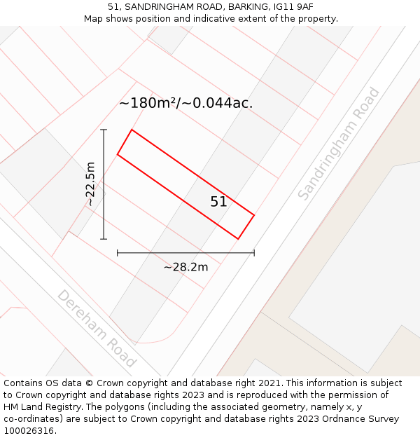 51, SANDRINGHAM ROAD, BARKING, IG11 9AF: Plot and title map