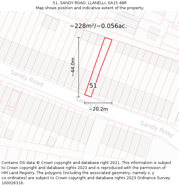 51, SANDY ROAD, LLANELLI, SA15 4BR: Plot and title map