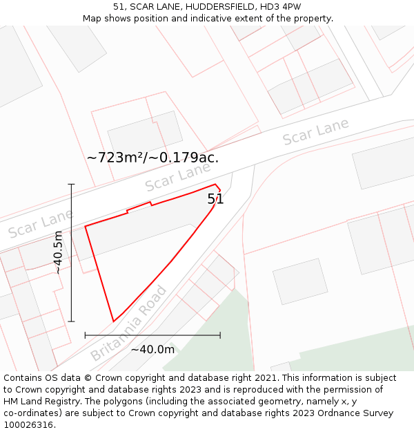 51, SCAR LANE, HUDDERSFIELD, HD3 4PW: Plot and title map