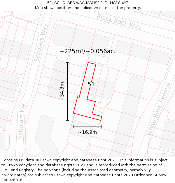 51, SCHOLARS WAY, MANSFIELD, NG18 4YT: Plot and title map