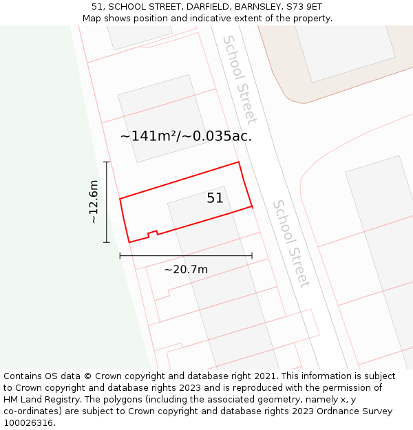 51, SCHOOL STREET, DARFIELD, BARNSLEY, S73 9ET: Plot and title map