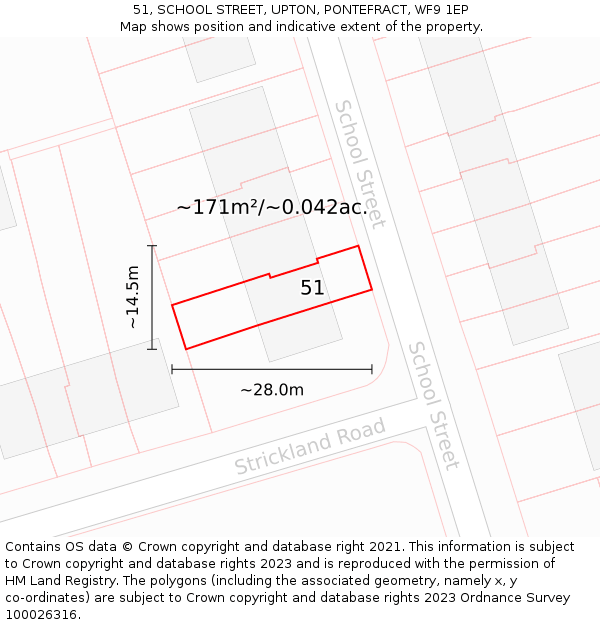 51, SCHOOL STREET, UPTON, PONTEFRACT, WF9 1EP: Plot and title map